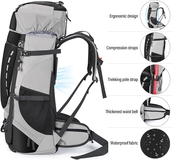 HOMIEE 50L Hiking Backpack Travel Bag Waterproof Camping Backpack with Rain Cover Lightweight Backpacking Backpack Rucksack