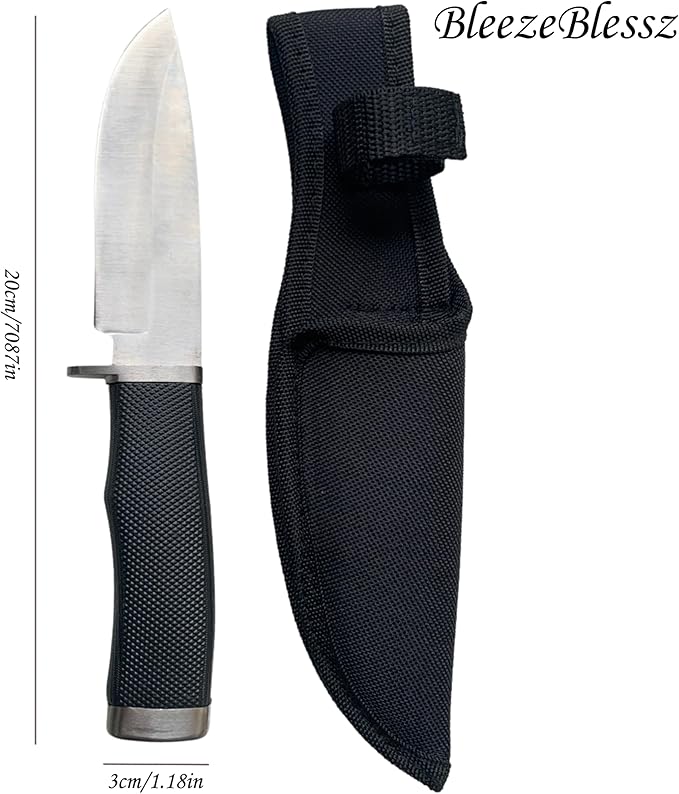 Hunting Knife with Sheath, Handmade Fixed Blade, Full Tang Knife, Non-Slip Red Wood Handle, Survival Tactical Knife, Camping Knife