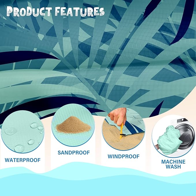 Beach Blanket Waterproof Sandproof 1-7 Adult Oversized 78 '' × 81 '' Lightweight Durable Compact Sand Free Beach Mat for Travel Camping Hiking Picnic Blanket Extra Large