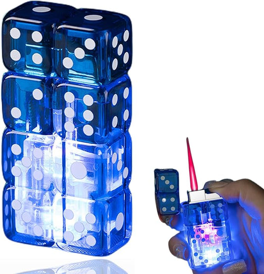 Flashing Dice Shape Lighter, Butane Dice Lighter Refillable Adjustable Windproof Unique Lighters for Men, Fireplace Candle Camping BBQ (Without Butane Gas) (20)