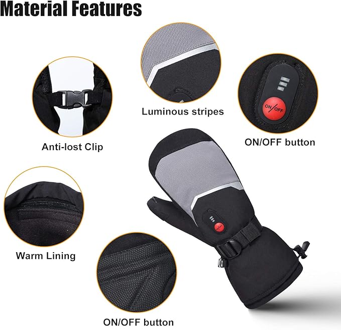 Heated Ski Gloves Mens Women Kids Mittens Electric Rechargeable Battery Gloves for Winter Skiing Skating Snow Camping Hiking Heated Arthritis Hand Warmer Gloves