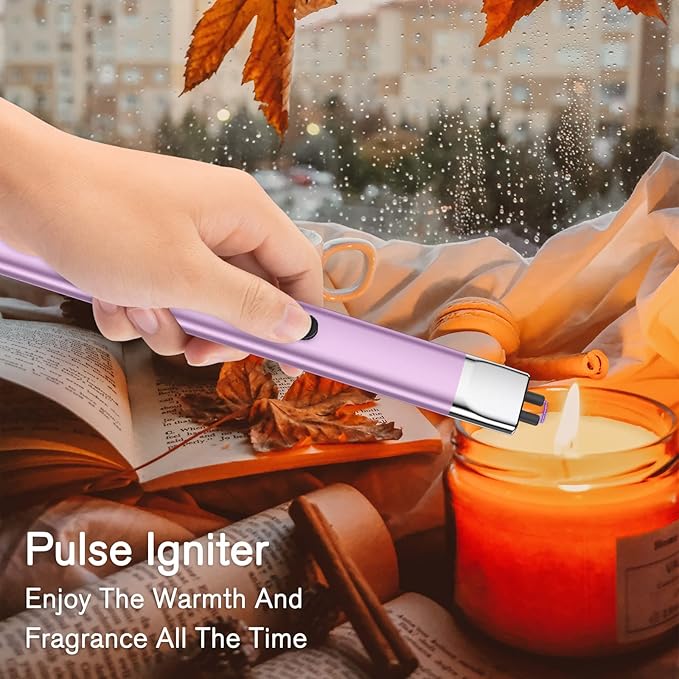 REIDEA Lighter Electronic Candle Lighter USB Rechargeable with Security Lock, Windproof Fast Heat Sinking, Non-slip Switch Electronic Lighter for Candle, Grill, Camping (2 Pack Lavender Purple)