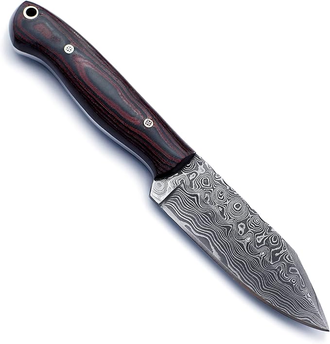 Handmade Damascus Steel Knife Bowie for Hunting,Survival,Camping,Bushcraft, and Fishing-Fixed Blade with Drop Point Full Tang Micarta Handle with Cowhide-Leather Sheath - WKD-771