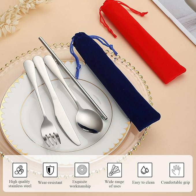 Kyraton Portable Flatware, Reusable Camping Flatware, Bento Box Flatware, Silverware For School/Work/Office/Outdoor, Dishwasher Safe, Set of 2 Packs