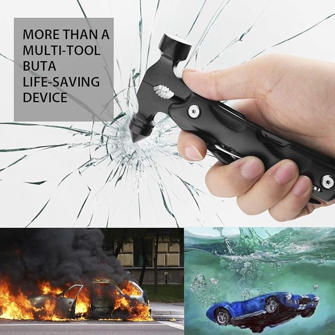 Mens Stocking Stuffers, Gifts for Men, Survival Hammer Multitool,Christmas Gifts for Dad, Emergency Escape Car Safety Hammer Multi-Tool 12 in 1,Cool Gadgets forCamping Hiking Household,Mini Multi tool
