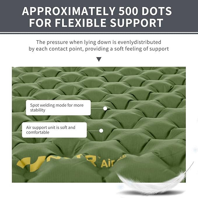 Naturehike 1.9LB Ultralight Self Inflating Sleeping Pad with R4.6, 3.2in Thickened Patchworkable Double Sleeping Mat for Camping, Hiking, Climbing with Inflatable Bag, Green Rectangular