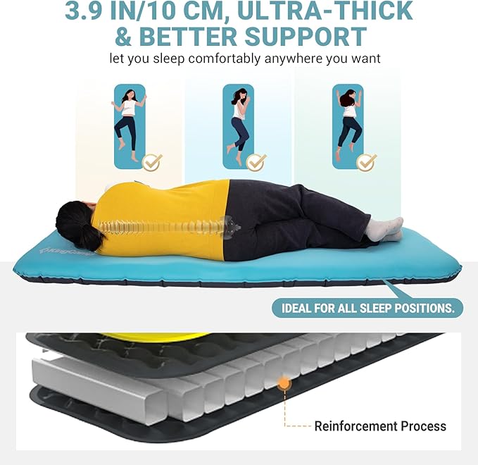 KingCamp Ultrathick Self-Inflating Camping Mat - 4" Memory Foam Sleeping Pad for Backpacking, Traveling, Hiking, Car Camping - Lightweight 4-Season Camping Mattress