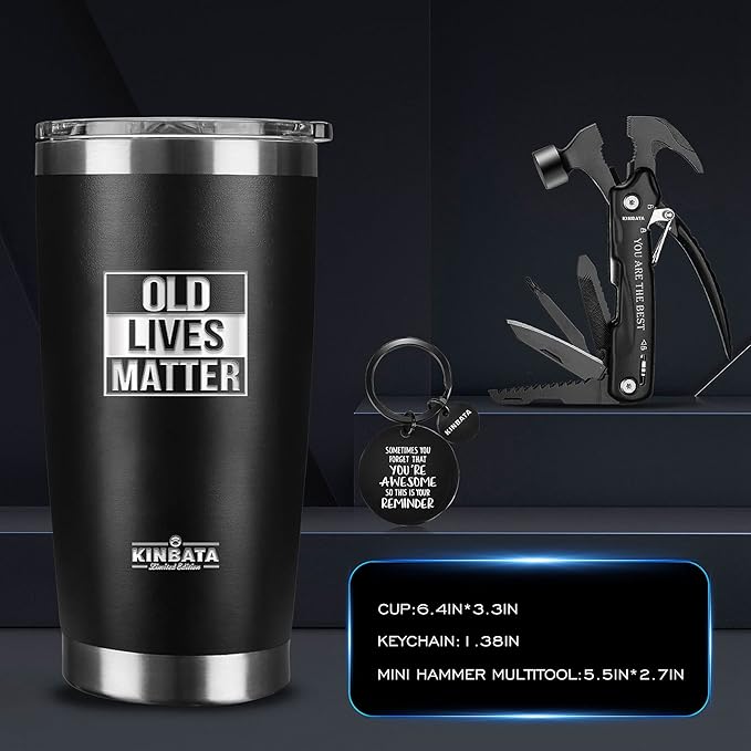 Birthday Gifts for Men-Fathers Day Best Gifts for Dad Retirement Gifts for Men Old Lives Still Matter Gifts for Grandpa、Uncle、Him Unique Presents Ideas Tumbler Multitool