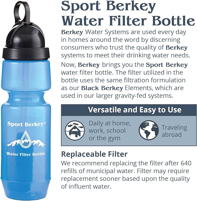 Go Berkey Water Filter Kit with 1 Qt. Berkey Gravity Fed Water Filter System, Berkey Sport Bottle and Black Berkey Primer
