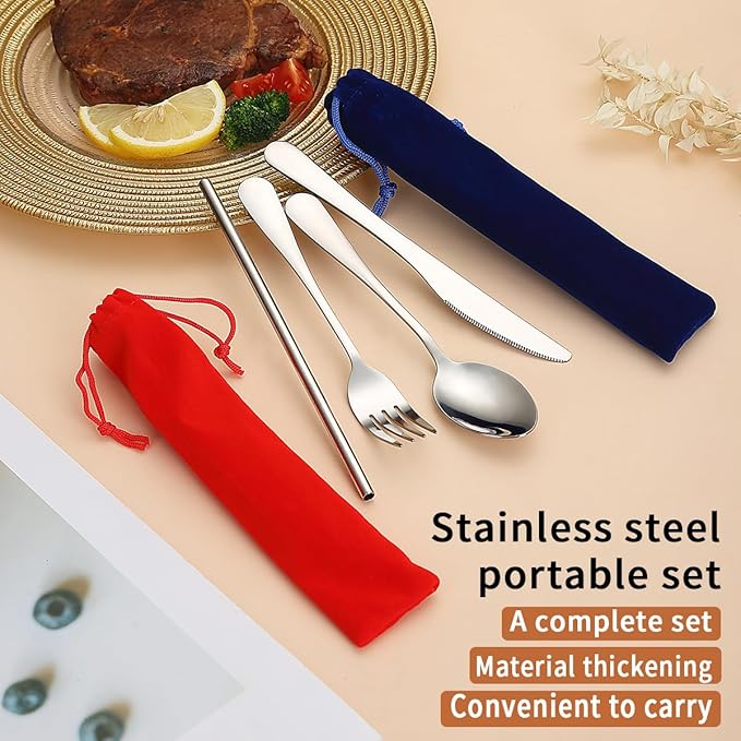 Kyraton Portable Flatware, Reusable Camping Flatware, Bento Box Flatware, Silverware For School/Work/Office/Outdoor, Dishwasher Safe, Set of 2 Packs