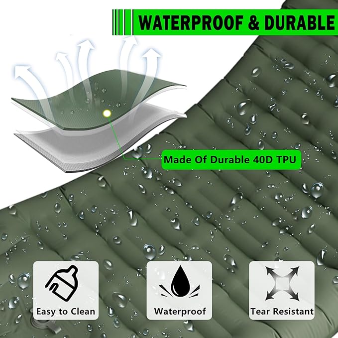 Self-Inflating Camping Sleeping Pad, Green Sleeping Mat Single Air Mattress with Foot Pump, Extra Thickness 4.7” Camping Mat Inflatable Sleeping Pad for Camping Hiking Tent Picnic, Green