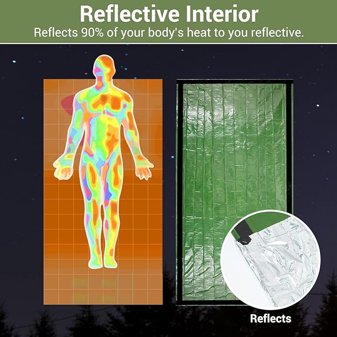 Esky Emergency Sleeping Bag, 2 Pack Portable Thermal Bivy Sack, Waterproof Lightweight Emergency Blanket Survival Gear with Compass and Whistle for Camping Hiking Outdoor Adventure