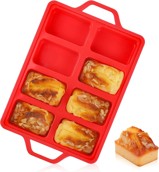 1 Pc Mini Loaf Pans Silicone, Nonstick Small Bread Pans for Baking, Tiny Meatloaf Pan with Metal Reinforced Frame 8 Cavity (Red)