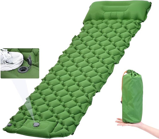 PATIKIL Backpacking Air Mattress Self-Inflating Sleeping Mats for Camping 76x24'' Waterproof Ultralight with Pillow Built-in Foot Pump for Hiking Tent Traveling, Green