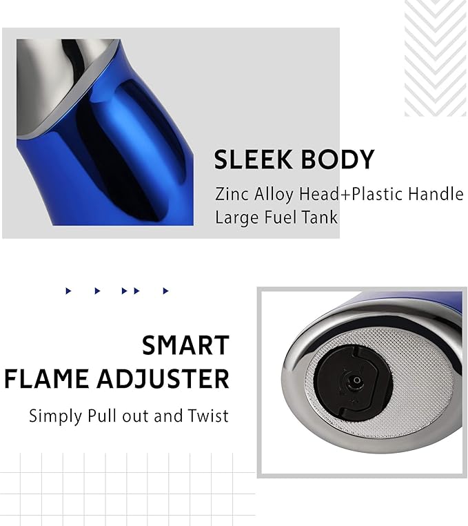 VEXO-Mini4 Torch Lighter Quad 4 Jet Flame Windproof Butane Refill Portable Lighter for Grill BBQ Candle Camping, Cool Lighter Gift Idea (Butane NOT Included) (Blue)