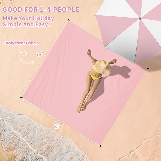 BYDOLL Beach Blanket Sandproof Waterproof 78''×81'' 1-4 Adults Compact Lightweight Oversized Beach Blanket Large Picnic Mat Beach Blanket for Travel Camping Hiking Picnic