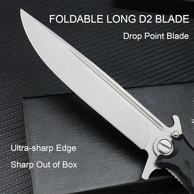 HUAAO 10.2in Large Flipper Assisted Opening Pocket Knife for Men, D2 Steel Folding Pocket Knife with G10 Handle, Safety Liner Lock, EDC Knife for Outdoor Camping Survival