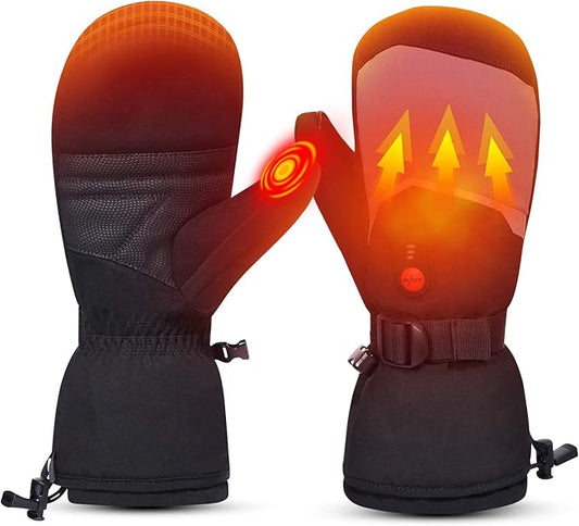 Heated Ski Gloves Mens Women Kids Mittens Electric Rechargeable Battery Gloves for Winter Skiing Skating Snow Camping Hiking Heated Arthritis Hand Warmer Gloves