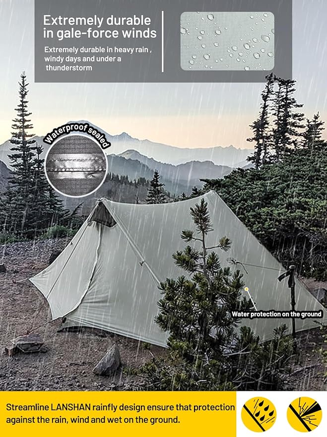 LANSHAN Ultralight Tent 3-Season Backpacking Tent for 1-Person or 2-Person Camping, Trekking, Kayaking, Climbing, Hiking
