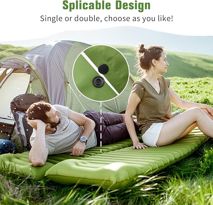 Sleeping Pad for Camping 4in Thick, Camping Air Mattress Pad Built-in Pump, Ultralight Camping Sleeping Pad Mat with Pillow, Inflatable Sleeping Pad Backpacking, Holds 440lbs, 40D+60D Nylon
