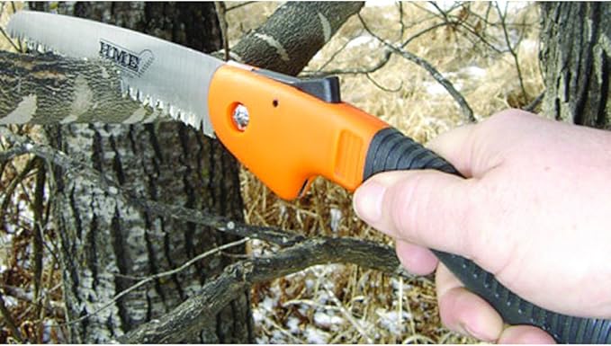 HME Folding 7" Carbon Steel Blade Hand Saw with Pistol-Grip Handle for Camping, Backpacking, Hunting