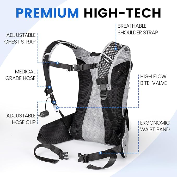 HEYTRIP Hydration Backpack with 3L TPU Water Bladder, Hydration Bladder Cleaning Kit, Insulated Hiking Backpack Lightweight 600D for Running Cycling Hiking Biking Camping