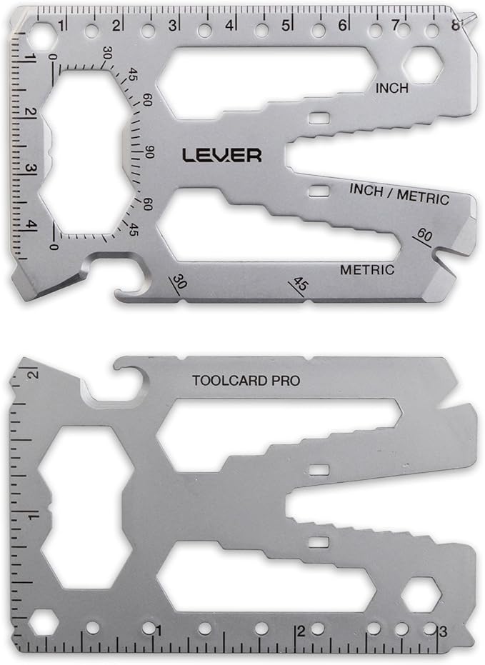 Lever Gear Toolcard Pro - 40 in 1 Credit Card Multitool. Slim, Minimalist Survival Card Wallet Tool Card. TSA Approved Multitool Card Pocket Tool. (Silver)