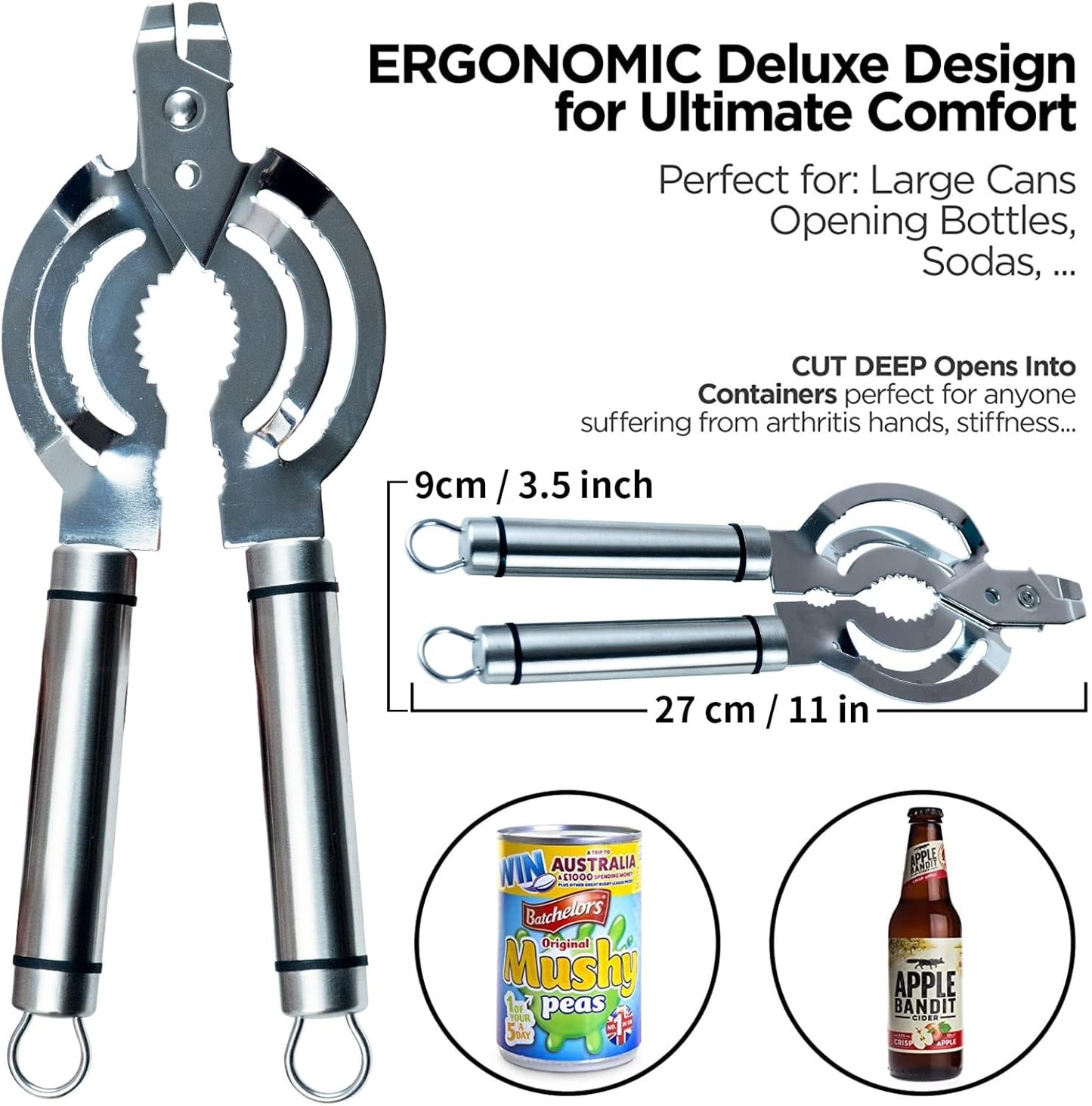 Jar Opener, Multifunctional Jar Opener for Weak Hands, Stainless Steel Jar Lid Opener, Beer Bottle Opener for Seniors with Arthritis