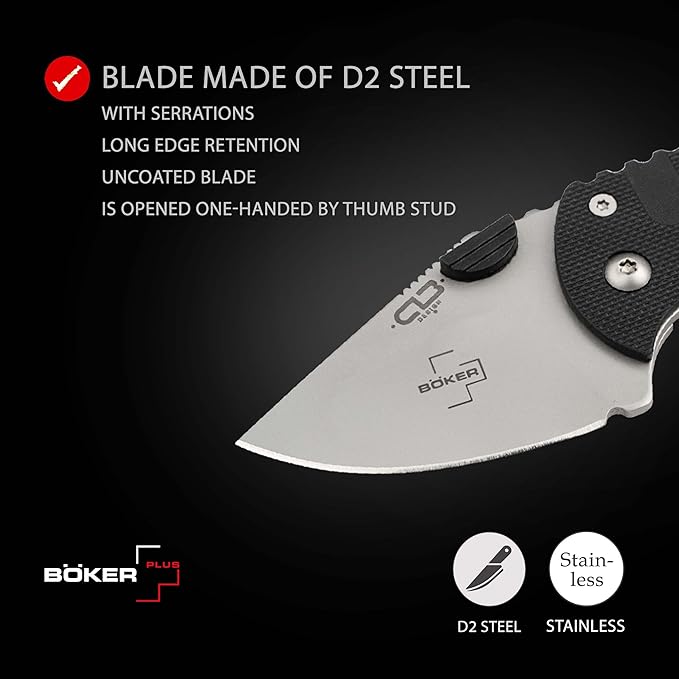 Boker Plus Subcom 2.0 Black - knife with Zytel handle scales - folding knife with D2 blade - small knife with clip