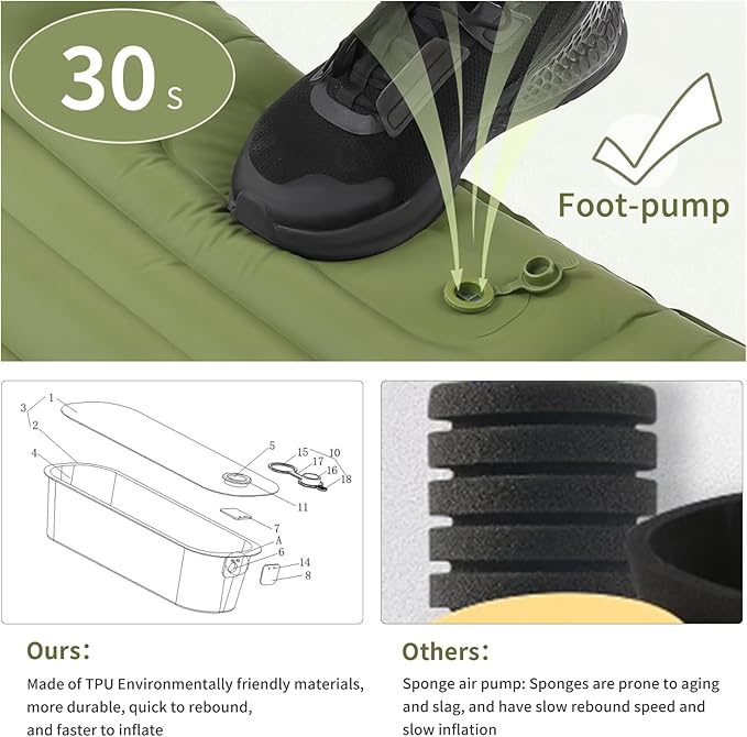 Sleeping Pad for Camping 4in Thick, Camping Air Mattress Pad Built-in Pump, Ultralight Camping Sleeping Pad Mat with Pillow, Inflatable Sleeping Pad Backpacking, Holds 440lbs, 40D+60D Nylon