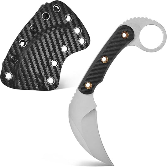 C1395 Fixed Blade Knife,AUS-10 Stonewashed Steel Blade G10 Handle Claw Knife EDC Tool Knife for Outdoor, Survival, Hiking, Camping(Silver)