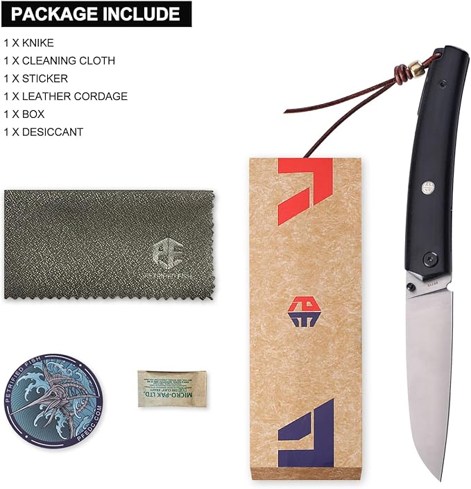 Petrified fish PF719 Folding Knife,3.34" 12C27N Steel Blade, G10 Handle Thumb Stud Liner lock Pocket knife (Satin Blade with G10 Handle)