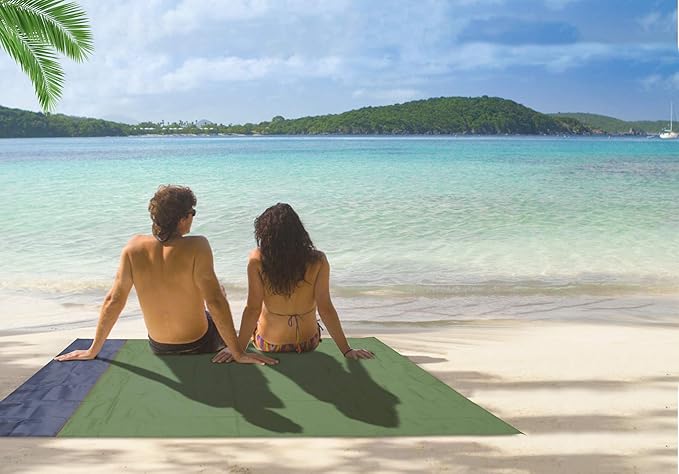 Beach Blanket 79 * 55inch, Compact Sand Proof and Waterproof Picnic Blanket, with Portable Storage Bag, Great for Outdoor Travel Camping Hiking Festival Park Sports