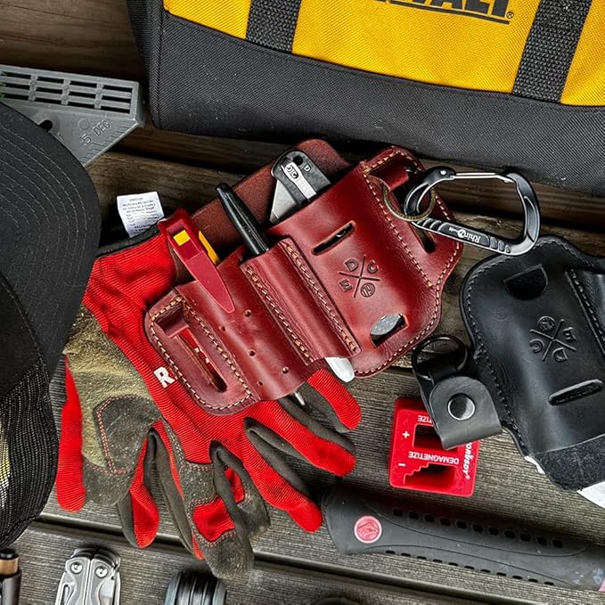 Multitool Sheath, Leather EDC Organizer, Belt Pouch Fits Multitool, Knife, Pen, Keys - Compatible with Heavy Duty Leatherman, Gerber, SOG Multitools