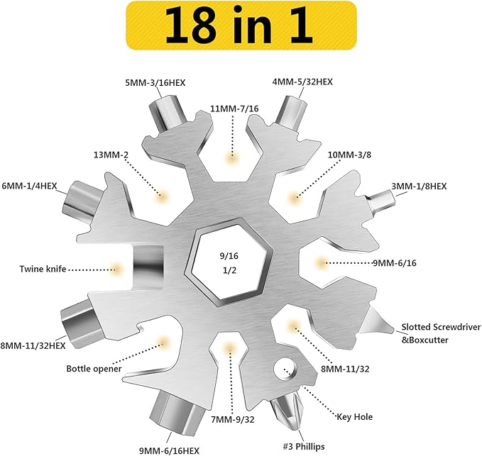 Snowflake Multi Tool, 3PCS 18 in 1 Snowflake Tool Stainless Steel Snowflake Handy Tool with Storage Bag (Black)