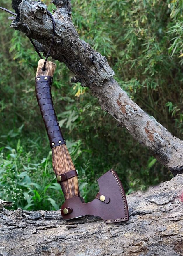 Handmade Viking Axe Real Carbon Steel Axe with Leather Sheath Camping Bearded Axes & Hatchets Hunting Axe Valentine's Day Gift, Camping & Hiking | Knives & Tools | Birthday Gift for him (VK-AXE-01)