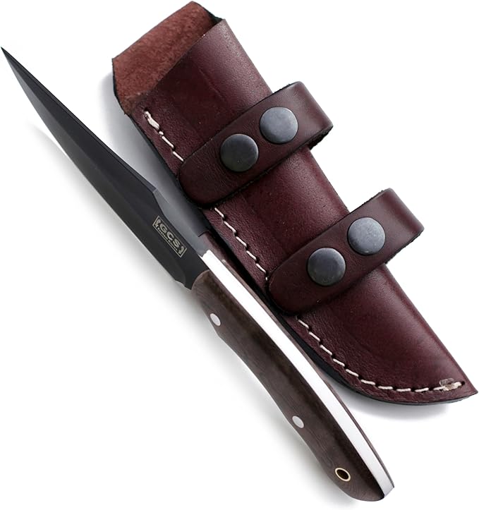 GCS Custom Handmade BROWN MICARTA Handle D2 Tool Steel Skinner Bushcraft Hunting Knife & Horizontal Leather Sheath GCS160