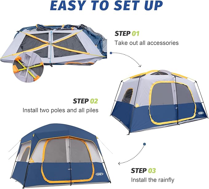 UNP 2/4/6/8 Person Tent, Portable Cabin Tent, Camping Tent 4-Person Easy Set Up, Waterproof with Top Rainfly for Outdoor Camping/Hiking