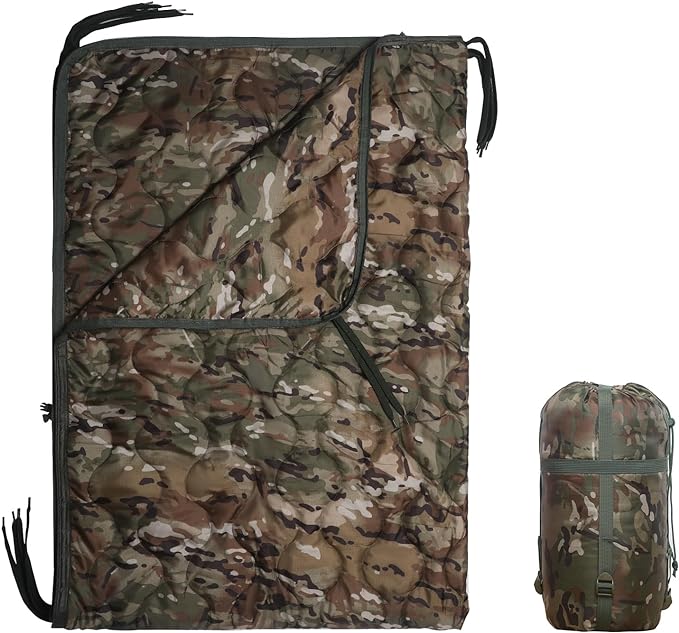 Woobie Blanket, Army Poncho Liner with Zipper, Military Sleeping Bag, with A Compression Carrying Bag, for Hiking, Camping, Outdoor Survival