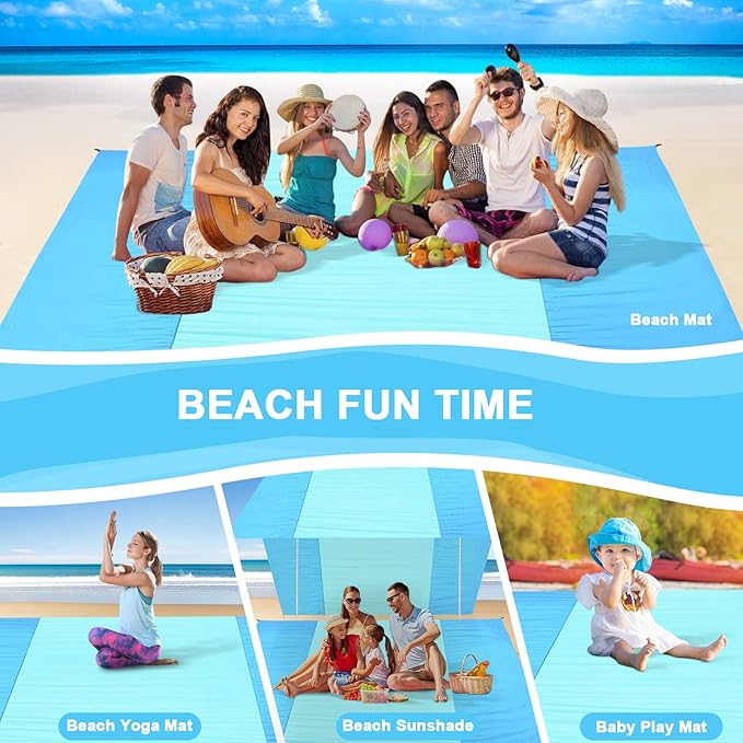 Beach Blanket MAXVINI Beach Mat 118"X 110" Beach Blanket Waterproof Sandproof 2-8 Adults, Outdoor Large Beach Blankets Sand Free Lightweight Portable Beach Accessories for Picnic Travel Camping Hiking