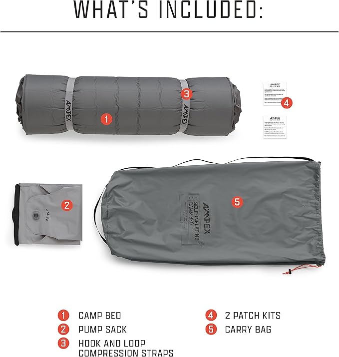 AMPEX Camp Bed Self Inflating | Camping Mattress, Sleeping Pad for Camping, Backpacking, Inflatable Camping Bed for Backpacking Gear (Long/Wide Size)