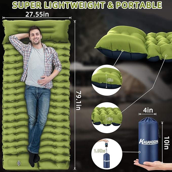 Sleeping Pad for Camping, Ultralight Inflatable Camping Mat with Pillow Built-in Foot Pump Sleeping Pads, Compact & Lightweight Air Mattress for Camping, Backpacking, Hiking