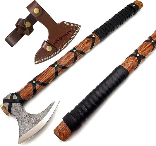 Handmade Viking Axe Real Carbon Steel Axe with Leather Sheath Camping Bearded Axes & Hatchets Hunting Axe Valentine's Day Gift, Camping & Hiking | Knives & Tools | Birthday Gift for him (VK-Ax-17)