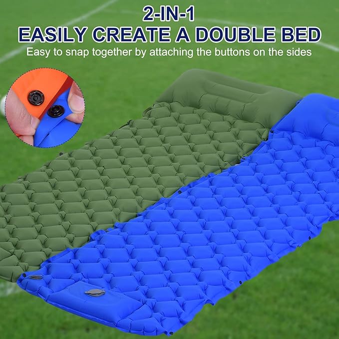 PATIKIL Backpacking Air Mattress Self-Inflating Sleeping Mats for Camping 76x24'' Waterproof Ultralight with Pillow Built-in Foot Pump for Hiking Tent Traveling, Green