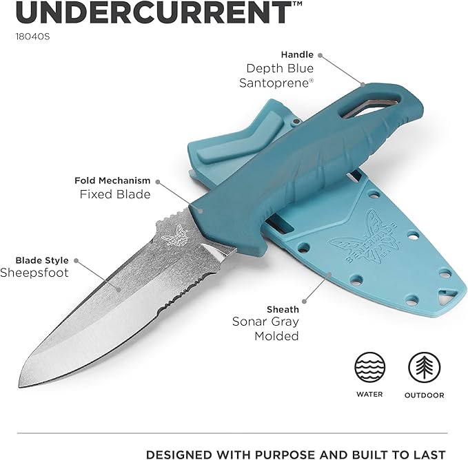 Benchmade - Undercurrent 18040S Outdoor Knife with Depth Blue Santoprene Handle (18040S)