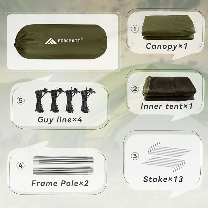 Forceatt Camping Tent 2/3/4 Person, Professional Waterproof & Windproof Lightweight Backpacking Tent Suitable for Outdoor,Hiking,Camping, Mountaineering and Travel