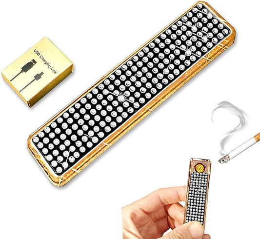 Rhinestone Lighter Electric Lighter Rechargeable Bling Glitter USB Lighter Flameless Girls Lighter for Women (Black Sliver)
