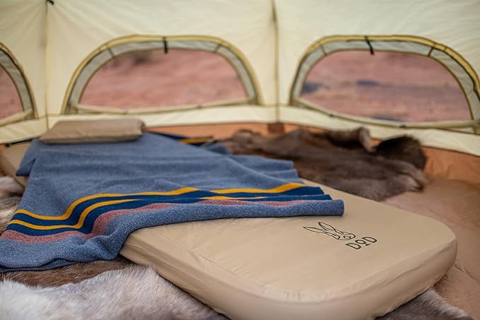 DOD Soto Sleeping Pad for Camping - Extra Thick Self-Inflating Camping Mattress and Camping Pillow - Tan - Large
