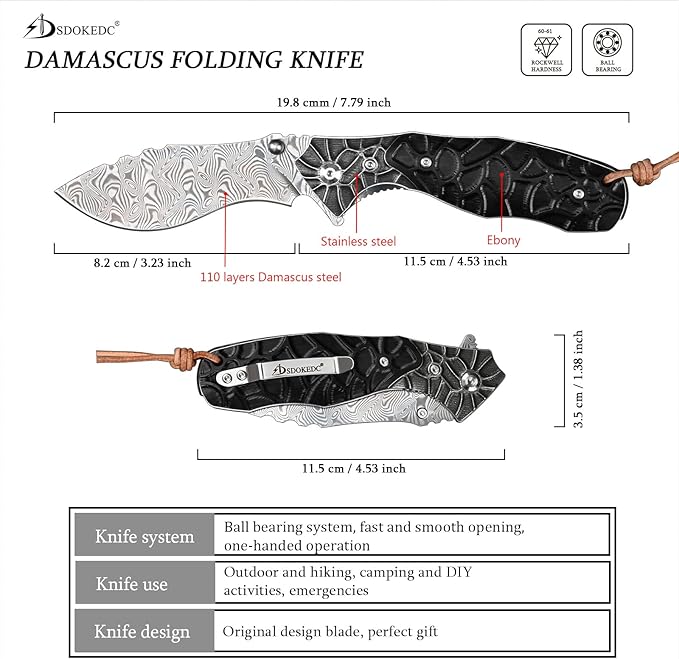 Damascus Pocket Knives With Clip For Men Folding Flipper Knife Tactical Military Self defense Outdoor Camping Survival Gear (110 layers Damascus)