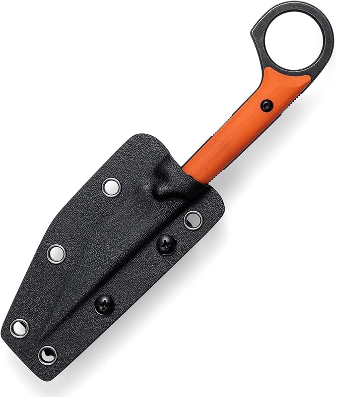 KS527 Fixed Blade Knife, D2 Blade G10 Handle for Men Women, with Kydex Sheath, Utility Knife for EDC Survival Hiking Camping Outdoor Everyday (Orange)